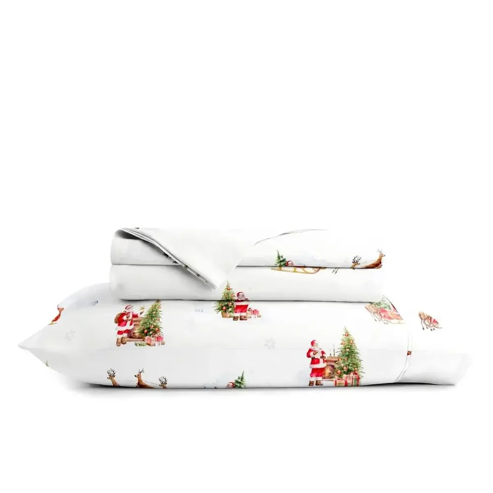 Nostalgic Santa FULL Sheet Set 4-Piece Festive Christmas Holiday Bedding New